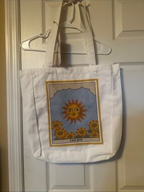 White Tote Bag with Sun & Sunflower Print